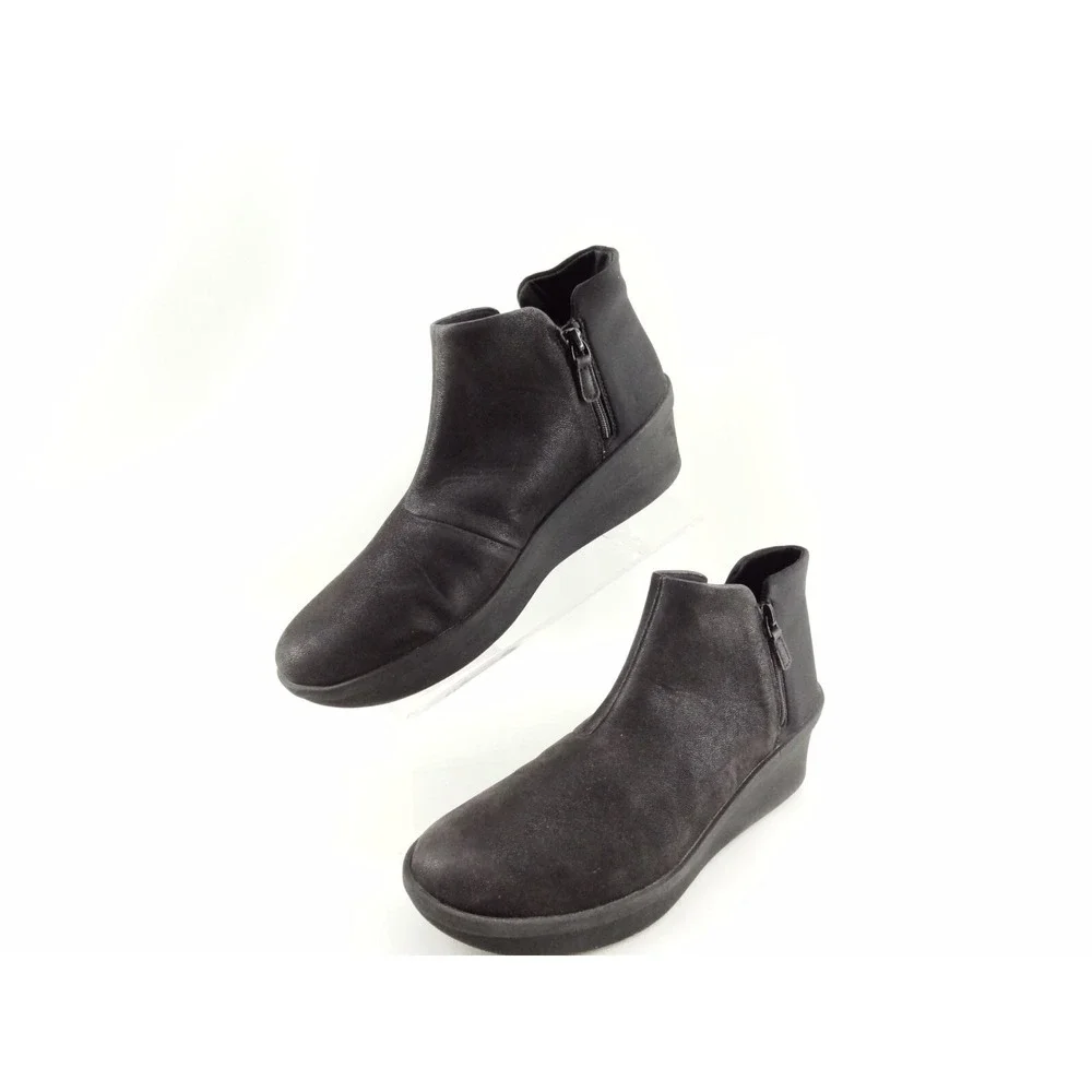 Clarks Step Rose Up Women's 10‎ W US Double Zip Black Wedge Boots Bootie